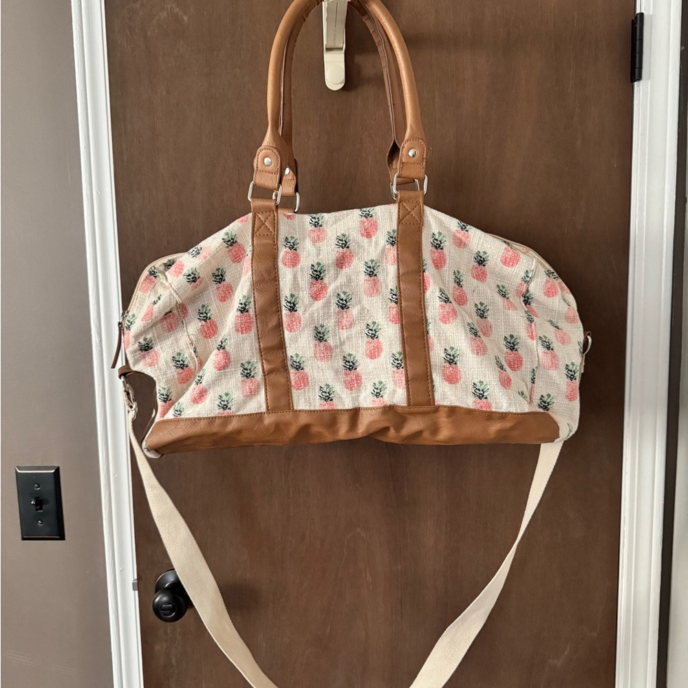 Floral Patterned Tan and Cream Women's Bag